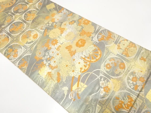 JAPANESE FUKURO OBI / WOVEN FLORAL CART / BY HATTORI ORIMONO